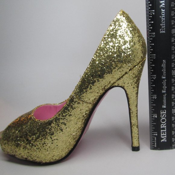 Leg Avenue Size 6 Gold Pumps Center Stage Bling Stiletto Heel Platform Glitter - Picture 3 of 9
